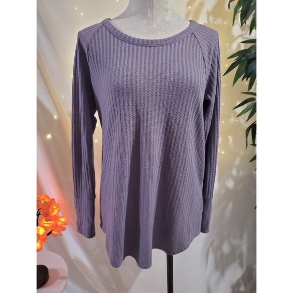 Chaser Wisteria Purple Long Sleeve Waffle Knit Thermal Pullover Top Womens L - Picture 1 of 11